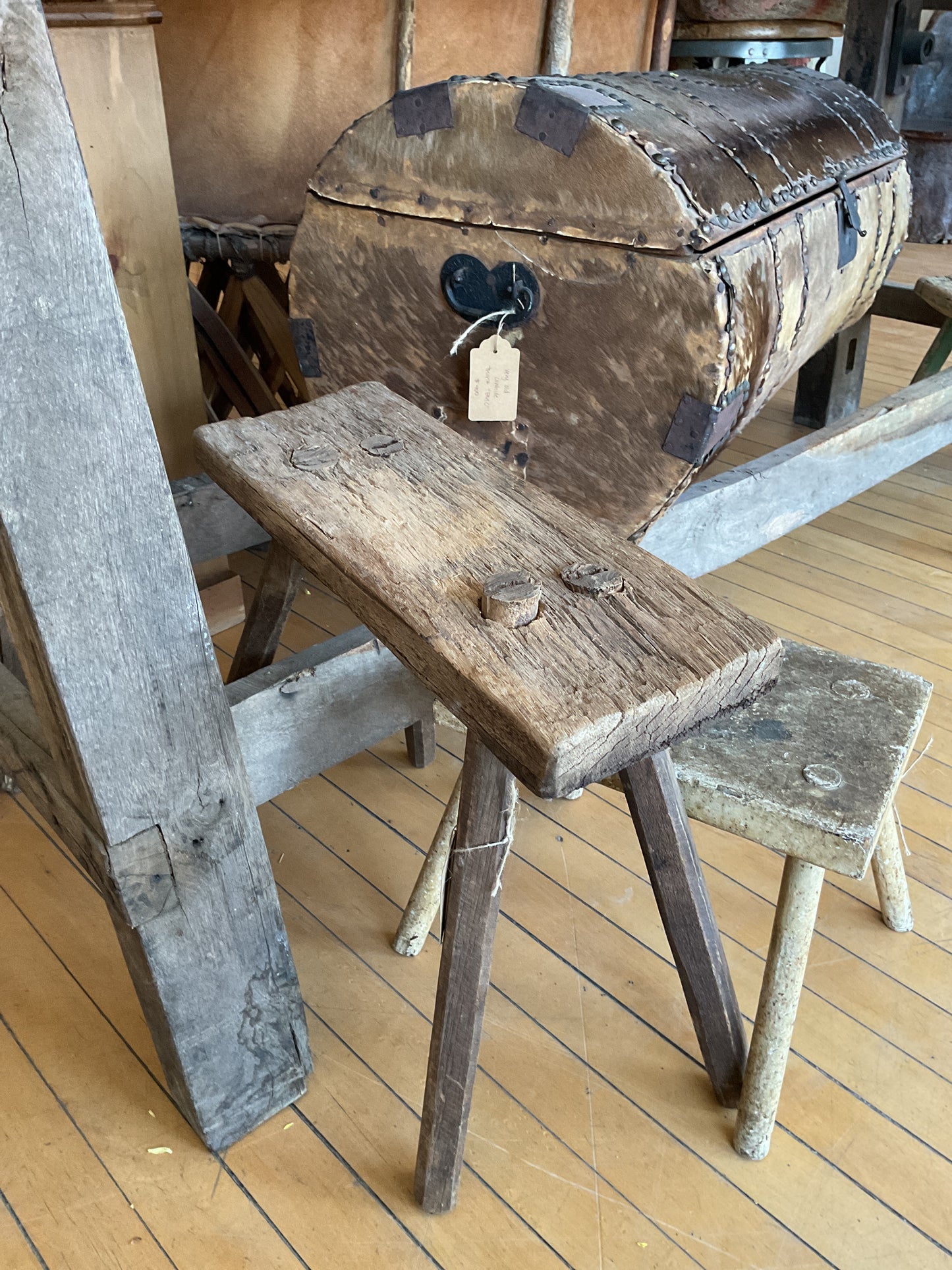 Tall primitive wooden stool
